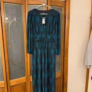 Teal and Black Paisley Long Sleeve Maxi Dress Tommy Hilfiger BRAND NEW